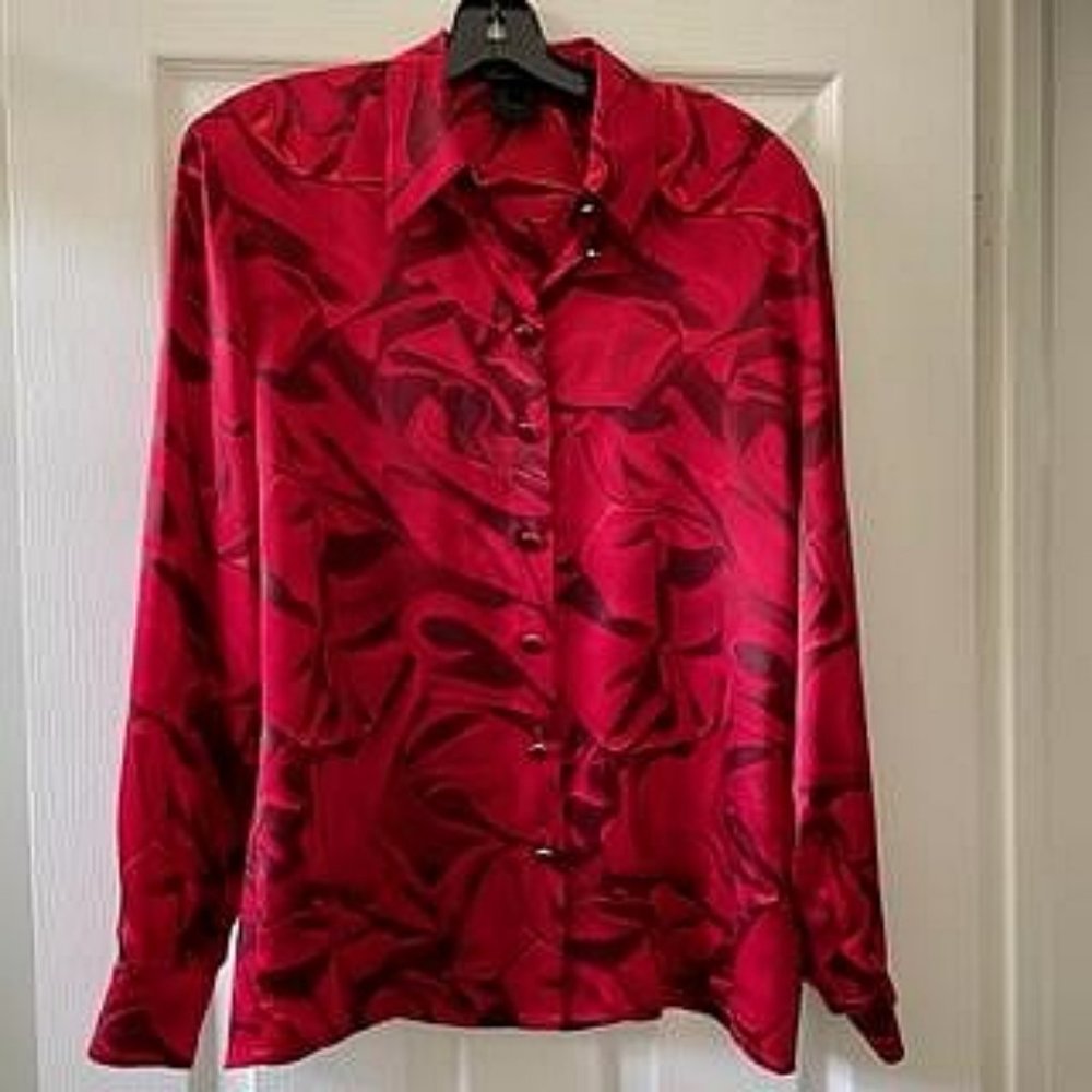 Escada Silk Blouse Long Sleeve Abstract Print Sz 38